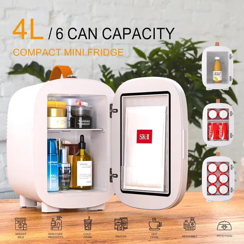 Vista 2 de Hansburg Mini Nevera para Dormitorio Espejo Enfriador y Calentador de Cuidado de la Piel Refrigerador Portátil 4 Litros/6 Latas con Opción 12V