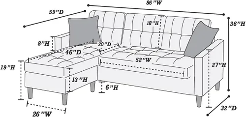 Vista 6 de Modular Sectional Sofa Reversible Chaise Couch with Tufted Back and Accent Pillows, L Shaped Convertible Living Room Furniture Sets,Coffee-4Seat