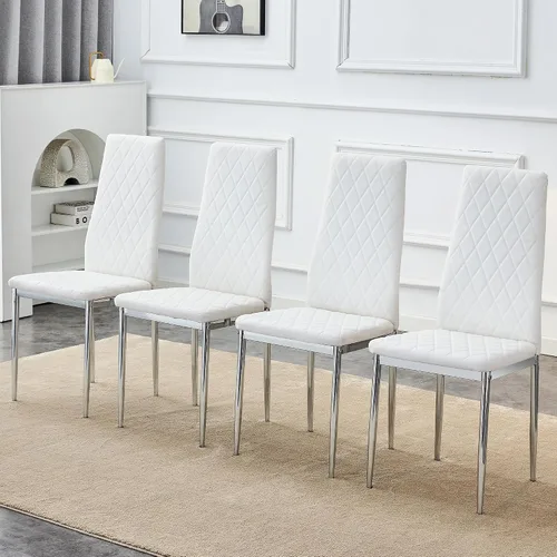 Vista 8 de Juego de 8 sillas de comedor modernas, sillas de cocina tapizadas minimalistas con respaldo alto, sillas laterales sin brazos con patas de metal
