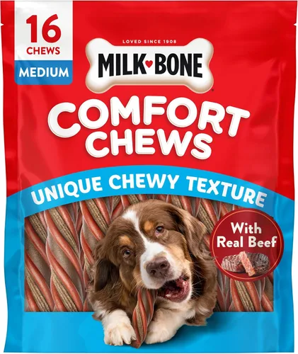 Vista 12 de Milk-Bone - Masticadores de confort, golosinas para perros sin piel cruda con textura masticable única y carne de vacuno real, 3 masticables