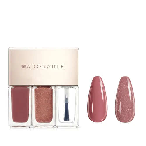 Vista 16 de Juego de esmaltes de uñas rosa coral, juego de 3 piezas a base de agua vegano melocotón y rubor nude con capa superior brillante Uñas frescas