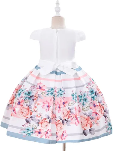 Vista 2 de Cosplay Life Elegante vestido de flores brillantes para niñas, jóvenes adultos, a la moda, con lazo, flores, fiestas de niños, festivales de 5 a 9