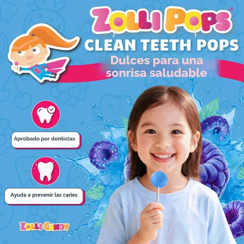 Vista 3 de Zollipops Clean Teeth - Paletas, frambuesa azul, 3.1 onzas (paquete de 1)