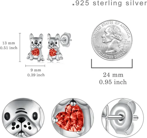 Vista 4 de Aretes de perro para mujer, plata de ley 925, diseño de bulldog francés, joyería de perro de animales, regalos para hija, nieta, niñas y mujeres