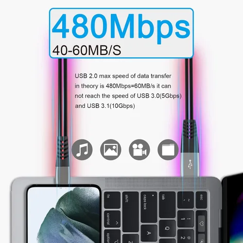 Vista 5 de Cable de carga LED USB C, cable de carga rápida tipo C de 6 pies con iluminación 3A con sincronización de datos, compatible con Samsung, Moto, LG