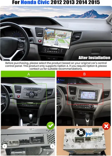 Vista 2 de [4+64GB] Estéreo de coche Android 15 de 11.5 pulgadas para Honda Civic 2012-2015 11.5 pulgadas 4+64G