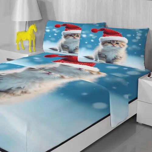 Vista 2 de Sábanas de gato tamaño individual – Sábanas y fundas de almohada de Navidad – 100% microfibra, estampado de alta cantidad de hilos, sábana encimera