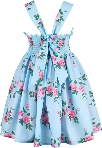 Vista 5 de Bcaur Vestido de otoño de algodón para niñas 2T-12, vestido de Pascua con estampado floral casual