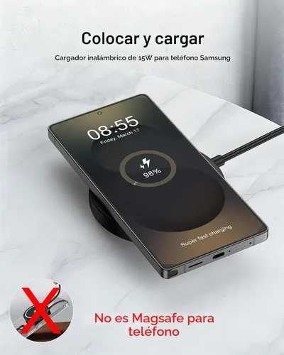 Vista 5 de Cargador inalámbrico 2 en 1 para Samsung Galaxy Watch Ultra/8/8 Classic/7/6/5/5 Pro/Fe/4/3, base de carga magnética de reloj + almohadilla de carga