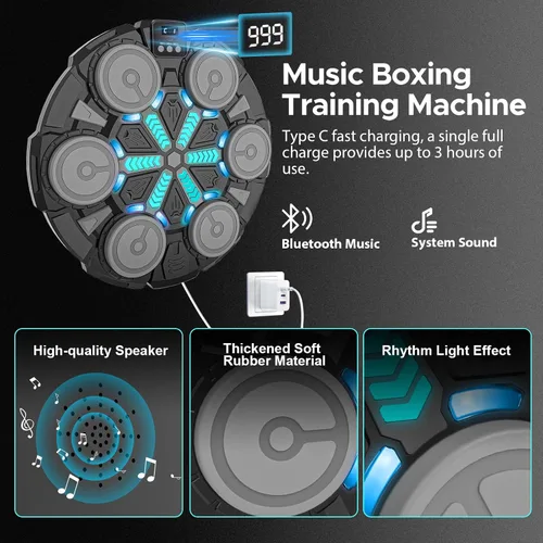 Vista 4 de Music Punching Machine for Kids Adults,Bluetooth Wall Mounted Boxing Trainer with Gloves,Rhythm Lights,2 Player Battle Mode,Reaction Training