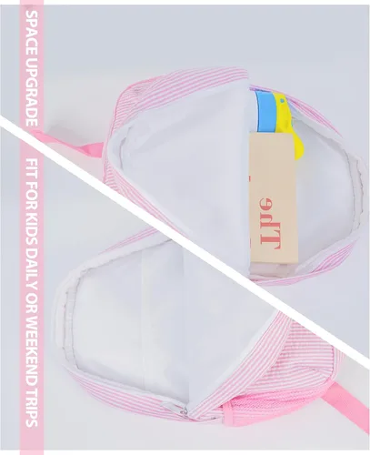 Vista 5 de MTIANG Mochila personalizada para niñas y niños con nombre bordado y bolsas de libros para jardín de infantes, Rosado, Nombre