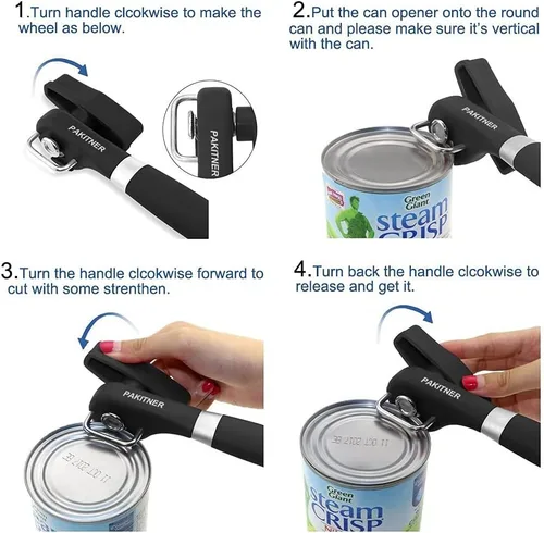 Vista 9 de PAKITNER - Abrelatas de corte seguro, abrelatas de borde liso - Perilla de mano de fácil giro, abrelatas manual, borde liso ergonómico, herramienta