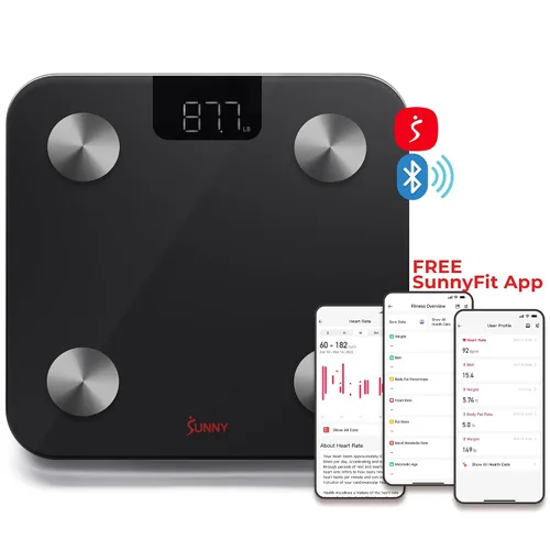 Vista 8 de Sunny Health & Fitness Báscula de IMC de composición de grasa corporal avanzada de 20 métricas con aplicación de seguimiento y analizador de salud