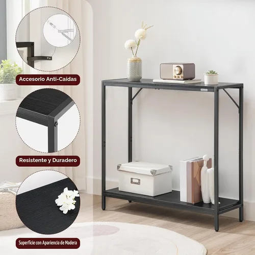 Vista 7 de MAHANCRIS Mesa consola, mesa de entrada de 2 niveles, detrás de la mesa del sofá, estilo industrial, resistente y estable, para sala de estar