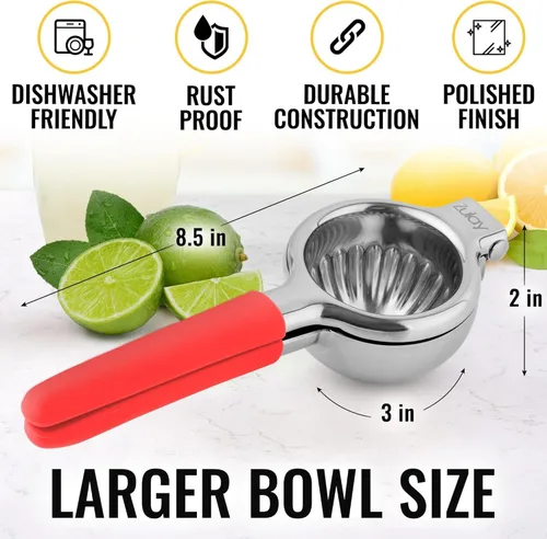 Vista 2 de Exprimidor de acero inoxidable - Prensa de jugo de cítricos de metal, prensa de jugo de fruta de lima con mango de silicona, exprimidor manual