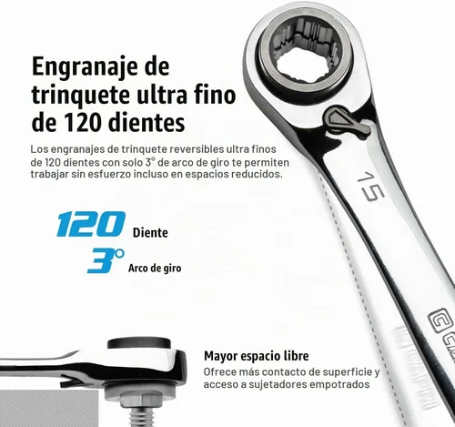 Vista 3 de Capri Tools Juego de llaves de trinquete reversibles de extremo de caja 4 en 1 de 120 dientes, métricas y SAE, 4 piezas con 16 tamaños