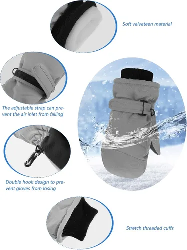 Vista 4 de SATINIOR 2 pares de guantes de nieve para niños, impermeables, guantes de esquí de invierno cálidos y gruesos para niñas y niños