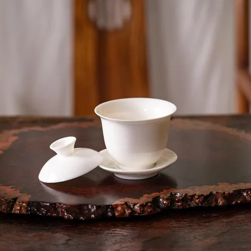Vista 2 de Juego de té de jade blanco Gaiwan Gongfu chino - 6 tazas estilo japonés en casa