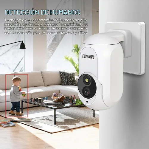 Vista 6 de EVERSECU Cámara de seguridad PTZ inalámbrica 2K Plug&Play, enchufe de toma de corriente incorporado, detección de movimiento, seguimiento automático