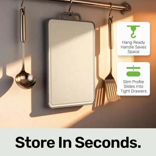 Vista 7 de Chopzilla Tabla de cortar de titanio XL, apta para alimentos, PP de doble cara y tablas de cortar de titanio para cocina con regla grabada