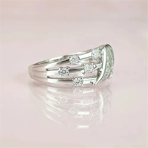 Vista 6 de Anillo de moda para mujer, anillo grueso con incrustaciones de personalidad, anillo de compromiso para adolescentes, niñas, bisutería (plateado, 6)