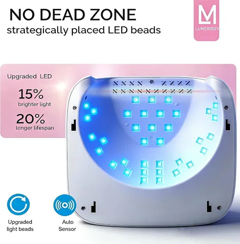 Vista 2 de Lámpara de uñas LED UV con base reflectante desmontable, pantalla LCD grande de 36 cuentas, sensor automático y 4 ajustes de temporizador, luces