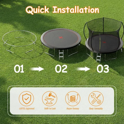 Vista 5 de Outdoor Trampoline for Kids Adults, 12ft 14ft 16ft Backyard Large Trampolines with Enclosure Net, Recreational Pumpkin Trampoline with Curved Poles