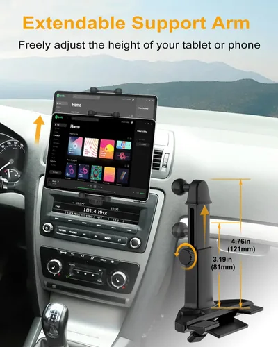 Vista 2 de Soporte para tablet con ranura para CD de automóvil con brazo ajustable, rotación universal de 360° para camión, reproductor de CD y tableta