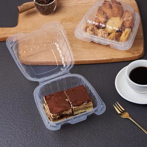 Vista 3 de Jaluxing 100 unidades de contenedores desechables de plástico transparente con bisagras para llevar alimentos, 15 cm de ancho, envases desechables