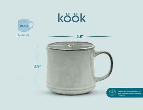 Vista 6 de KooK Tazas de café esmaltadas, de cerámica, aptas para microondas y lavavajillas, 13 onzas, Java/pizarra en círculo, juego de 2