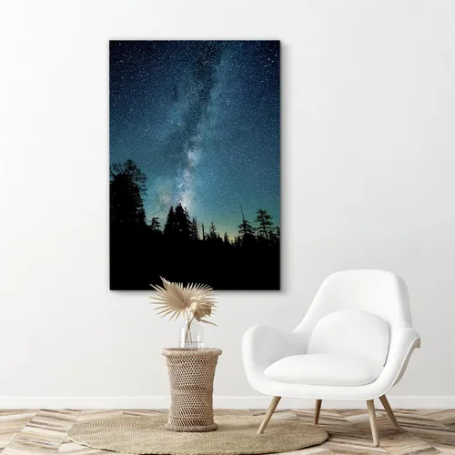 Vista 2 de SIGNFORD - Cuadro en lienzo para pared, silueta de bosque con estrellas azul marino y verde azulado, naturaleza, fotografía, realismo, decoración