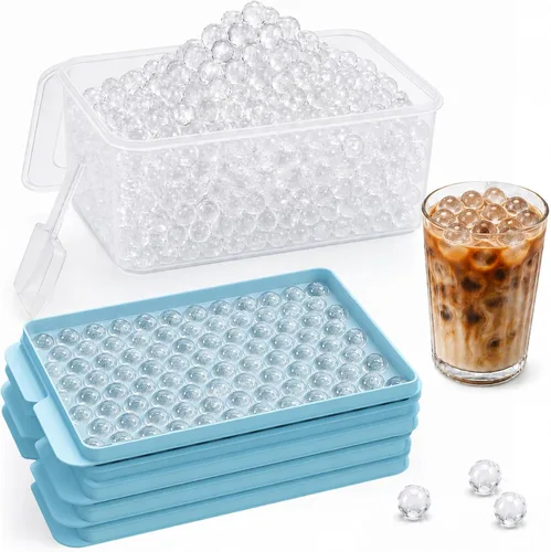 Vista 9 de Mini bandejas de cubitos de hielo para congelador con tapa, pequeña bandeja Azul claro