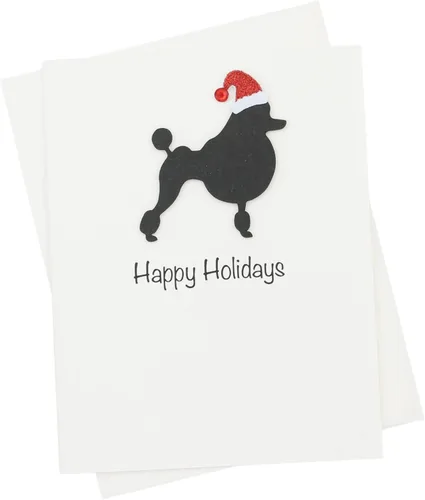 Vista 17 de Black Doodle Bernedoodle - Tarjetas de Navidad (10 unidades), hechas a mano, base blanca, perro con sombrero de Papá Noel Negro