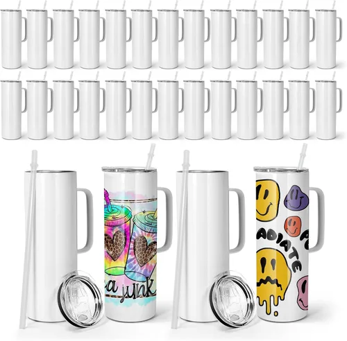 Vista 10 de AGH Taza de café de sublimación de 12 onzas con asa, paquete de 25 vasos de sublimación de acero inoxidable con asa, taza aislada al vacío con tapas
