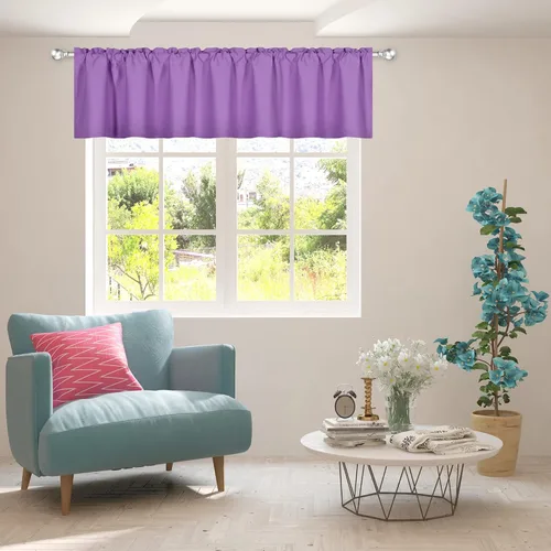 Vista 70 de DECOVSUN Cenefa morada para ventanas de 60 x 18 pulgadas, aislamiento térmico sólido, bolsillo para cortinero, cenefa corta para cocina, cenefa