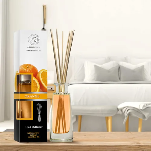 Vista 3 de Difusor de naranja con aceite de naranja, 3.4 onzas líquidas, Fresh Room, fragancia de larga duración, difusor de varillas perfumado naranja, juego