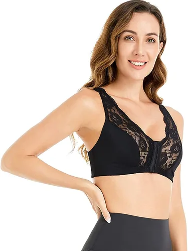 Vista 3 de Glamibra Bras, sujetador de cierre frontal en forma de X en la espalda para apoyo, sin aros de encaje para mujer