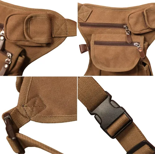 Vista 6 de Hebetag Riñonera para exteriores, bolsa de lona para hombres y mujeres, para viajes, táctica, motocicleta, ciclismo, senderismo, camping, muslo