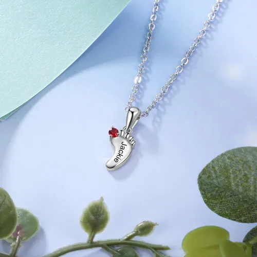 Vista 4 de Collar de piedra natal personalizado con pies de bebé, collar con 1-6 piedras natales y nombres, collar de piedra natal para madre y familia