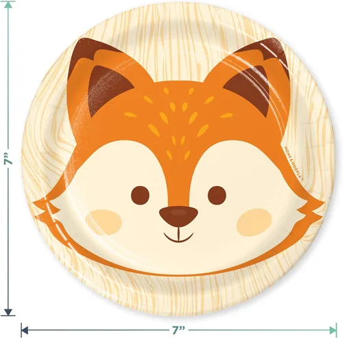 Vista 3 de Woodland Animal Fox Party Pack - Platos de postre de papel, servilletas para bebidas, recortes colgantes y juego de cubierta de mesa (sirve 16)