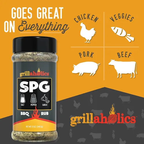 Vista 5 de Grillaholics Paquete de condimentos SPG: incluye nuestro condimento estándar de sal y pimienta y ajo y SPG + mantequilla frotada