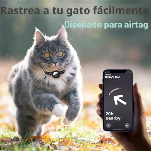Vista 2 de Collar de Gato Airtag Separable, Collar Reflectante para Gatito con Soporte para Apple Air Tag y Campana para Gatos Niña y Niño, 0.4 Pulgadas