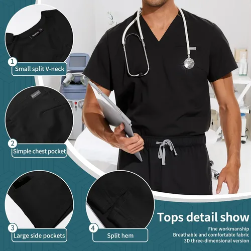 Vista 3 de niaahinn Scrub for Scrubs Top con cuello en V clásico y pantalones deportivos de yoga, uniforme médico de enfermería