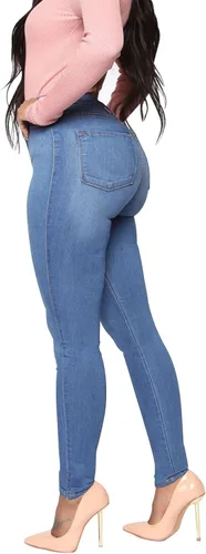 Vista 69 de KUNMI - Pantalones de mezclilla clásicos de cintura alta para mujer, elásticos, con efecto de levantamiento de glúteos, ajustados