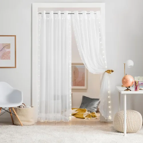 Vista 5 de Eclipse Starlight - Cortinas con Luces Transparentes sin Ganchos con Ojales que se Iluminan, Divisor de Habitación de Dormitorio o Patio al Aire