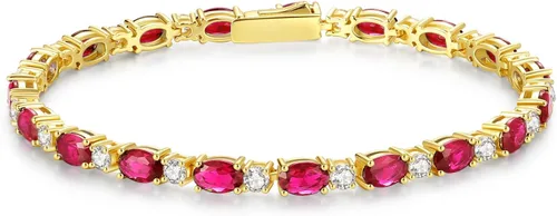 Vista 7 de FANCIME 14K Gold Plated Silver Birthstone Tennis Bracelets for Women 7" Abril