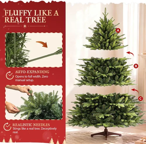 Vista 7 de 6ft Artificial Christmas Tree, Dense Branches Realistic Christmas Tree for Holiday Decor Collapsible Christmas Tree Reusable and Easy to Assemble
