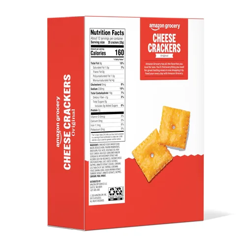 Vista 2 de Amazon Grocery, Original Cheese Crackers, 12.4 onzas (anteriormente Happy Belly, el empaque puede variar)