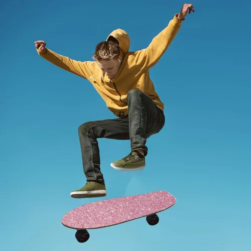 Vista 6 de Kigai Cinta de agarre para patineta con purpurina rosa, sin burbujas, antideslizante, papel de lija para tabla rodante, 33 x 9 pulgadas