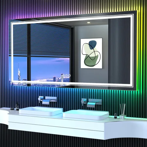 Vista 15 de Snowdool Espejo LED para baño, 28 x 36 pulgadas con retroiluminación RGB de 8 colores + 3 luces delanteras (ajustables individualmente), antiniebla